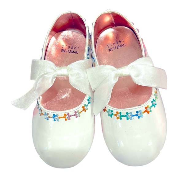 082 Suart Weitzman 7 US Baby White Multicolour Floral Ballet Slip on Shoes - Picture 2 of 4